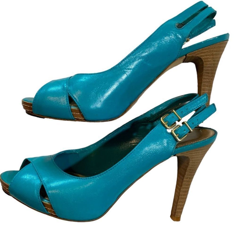 Antonio Melani Tourqois Peep Toe Dounle Sling-back Heels 8.5